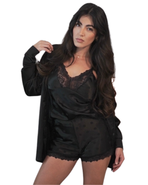 Baby Doll em Cetim Poá e Renda sem Bojo